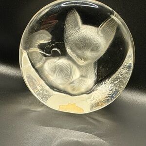 Vintage Crystal Zajecar Frosted Glass Cat Paperweight Home Decor Collectable